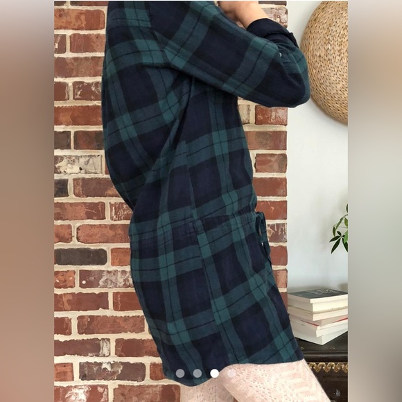 Vintage Flannel Plaid Check Tunic Dress Button Shirt Belt Cabin Cottage Coastal - Picture 7 of 8